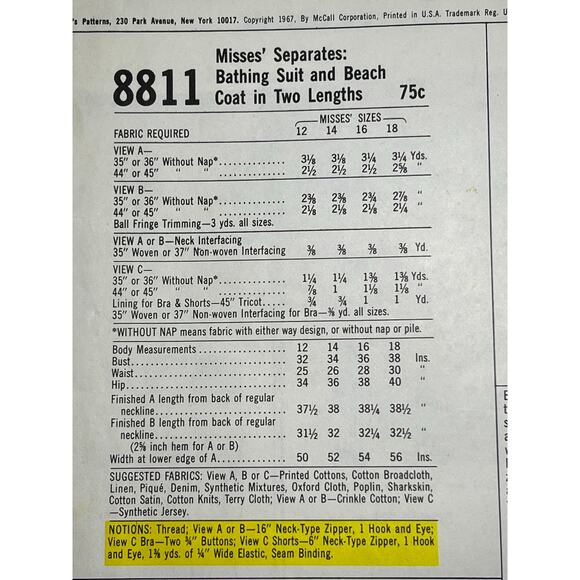 McCalls 8811 Sewing pattern bikini swimming suit beach coverup 1960s size 12 - Picture 4 of 7
